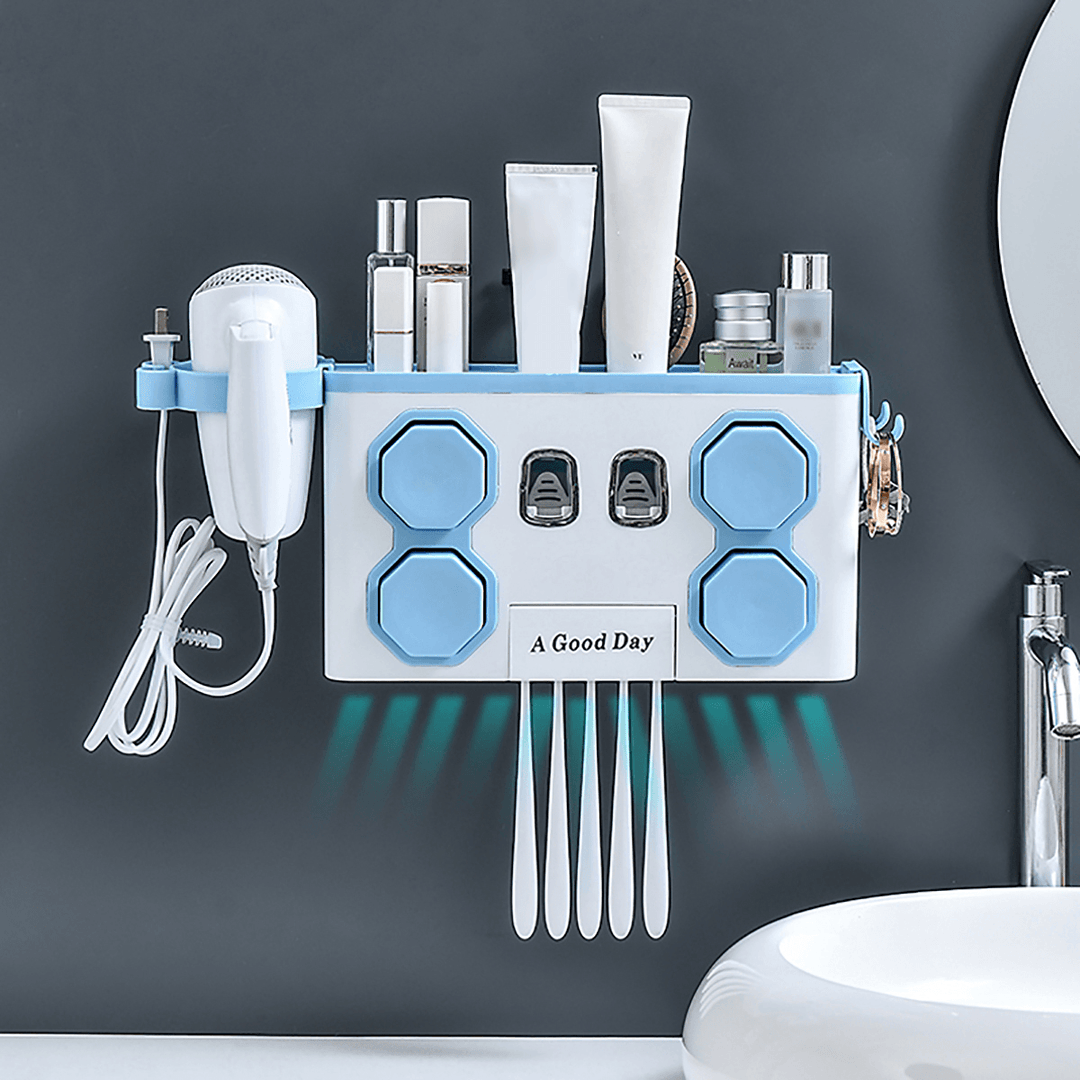 Multifunction Toothbrush Holder Automatic Toothpaste Dispenser Hair Dryer Rack - MRSLM