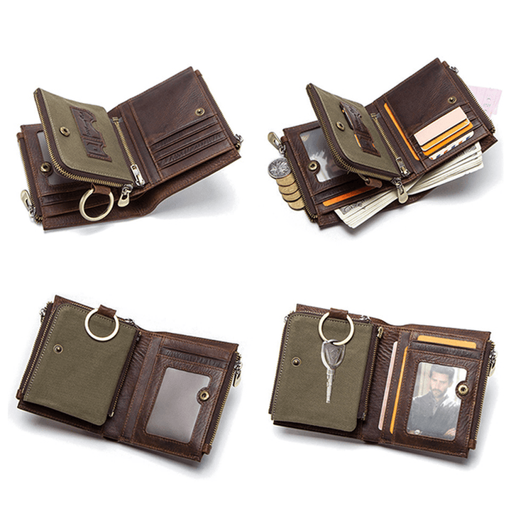 Men Anti-Theft RFID Blocking Genuine Leather Three Zipper Wallet - MRSLM