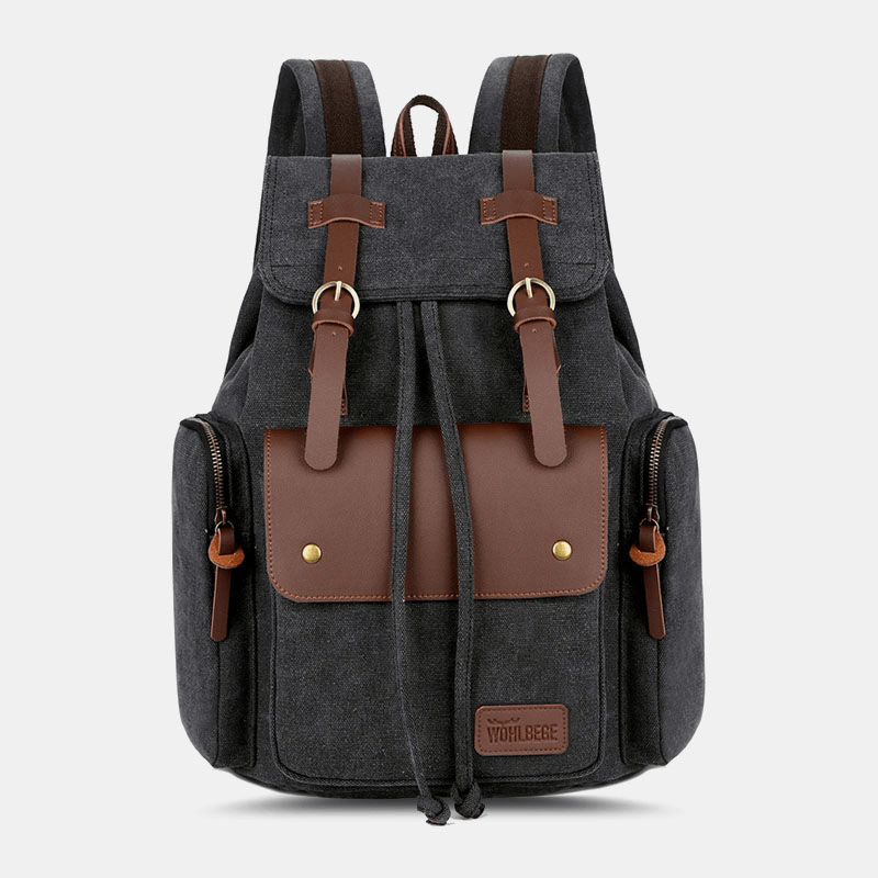 Men Canvas Large Capacity Multi-Pockets Backpack Vintage 15.6 Inch Laptop Bag Travel Bag - MRSLM