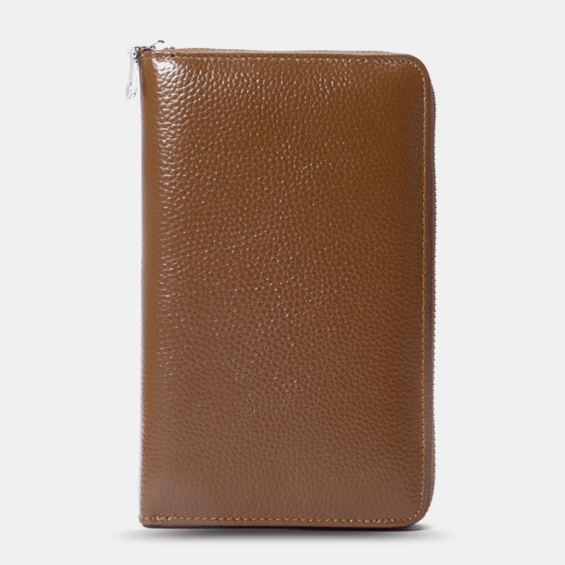 Men & Women Genuine Leather Large Capacity RFID Anti-Theft Card Holder Business Clutch Bag Long Wallet - MRSLM