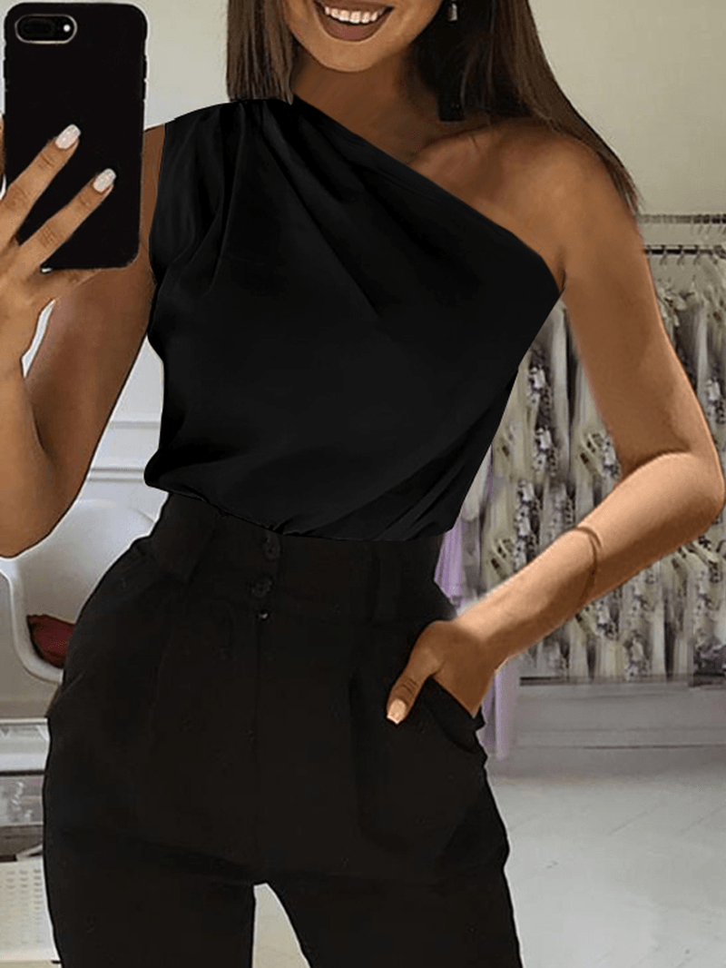 Sleeveless Strapless One Shoulder Casual Solid Women Tank Tops - MRSLM