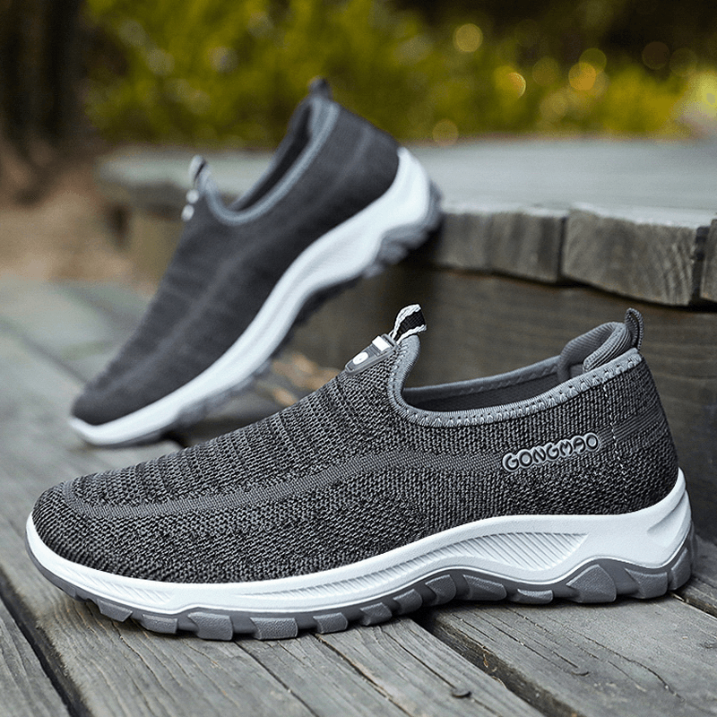 Men Breathable Fabric Comfy Soft Sole Slip on Old Peking Casual Running Shoes - MRSLM