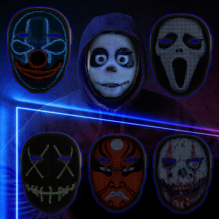 Smart Bluetooth LED DIY Mask Intelligent Face-Changing APP Control Full-Color LED Glowing DIY Shining Mask for Halloween Christmas - MRSLM