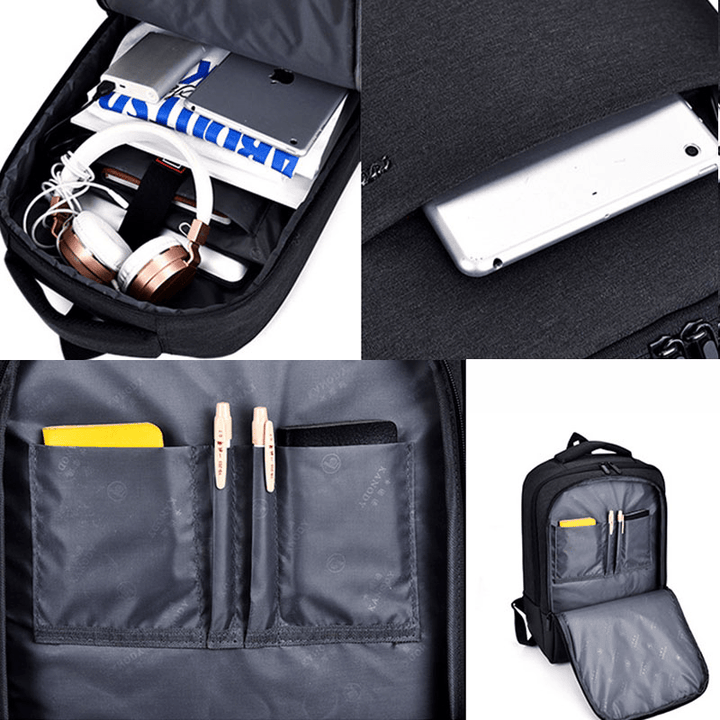 Men Nylon USB Charging Casual Large Capacity 15.6 Inch Laptop Bag Travel Backpack - MRSLM