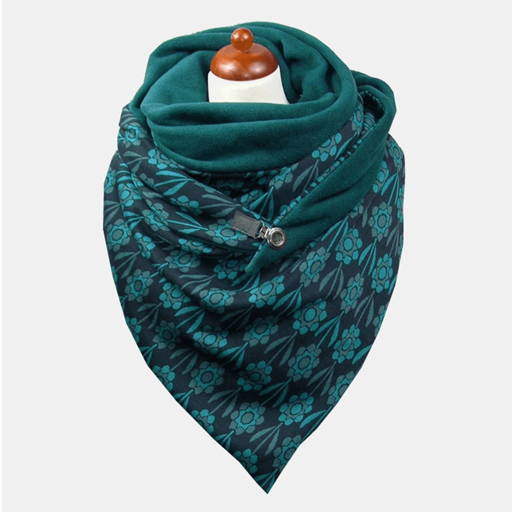Women Cotton plus Thick Keep Warm Winter Outdoor Casual Floral Printing Pattern Multi-Purpose Scarf Shawl - MRSLM