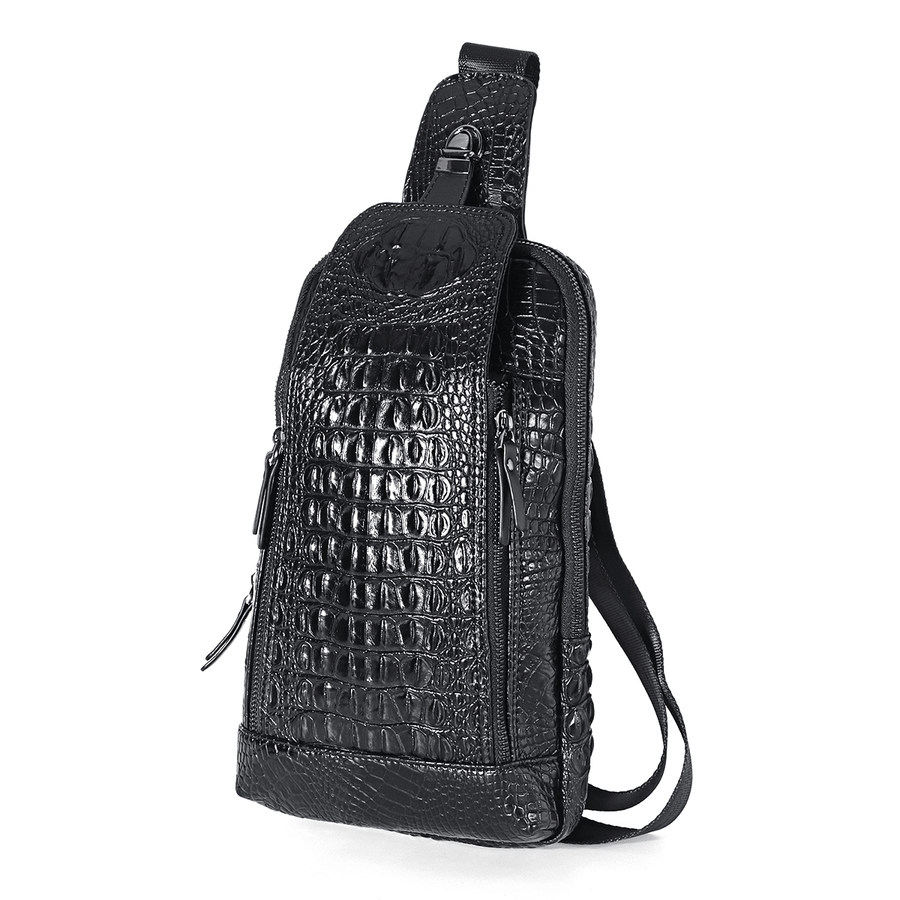 Men'S New Leather Crocodile Pattern Chest Bag Sling Backpack Crossbody Bags - MRSLM