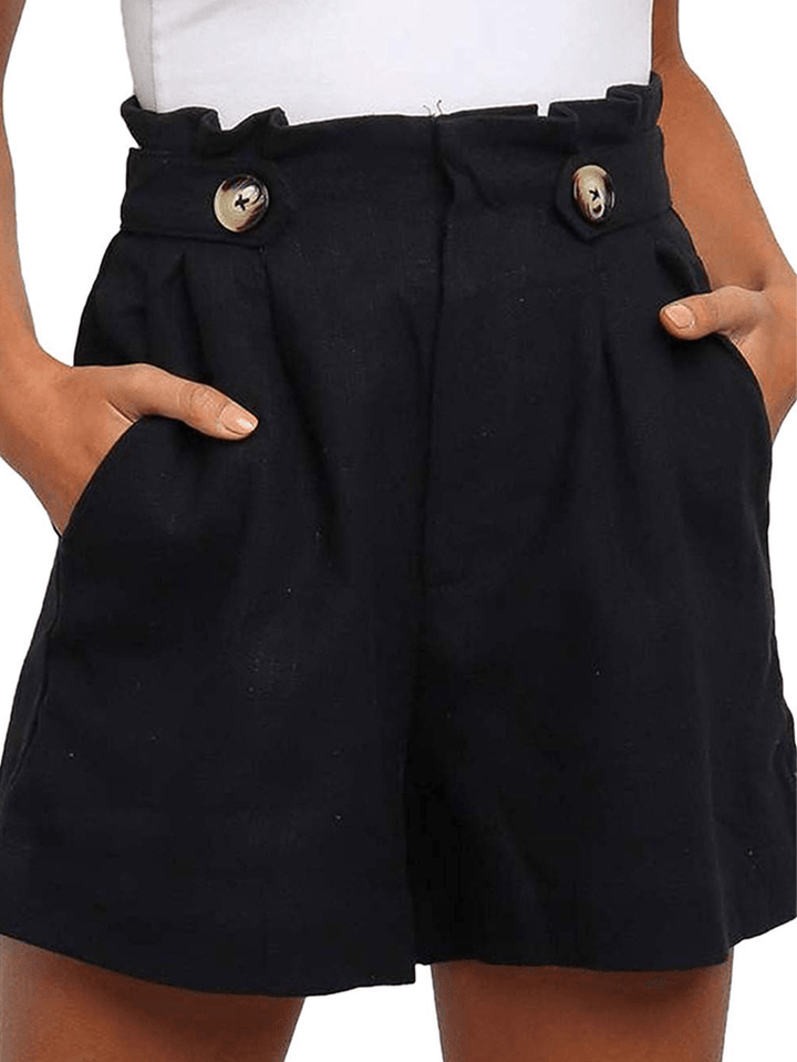 Women High Waist Ruffle Button Design Wild Daily Casual Shorts - MRSLM