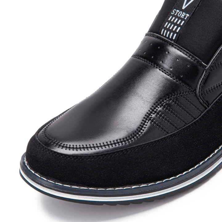 Men Stitching Plaid Comfy Business Casual Slip on Leather Ankle Boots - MRSLM
