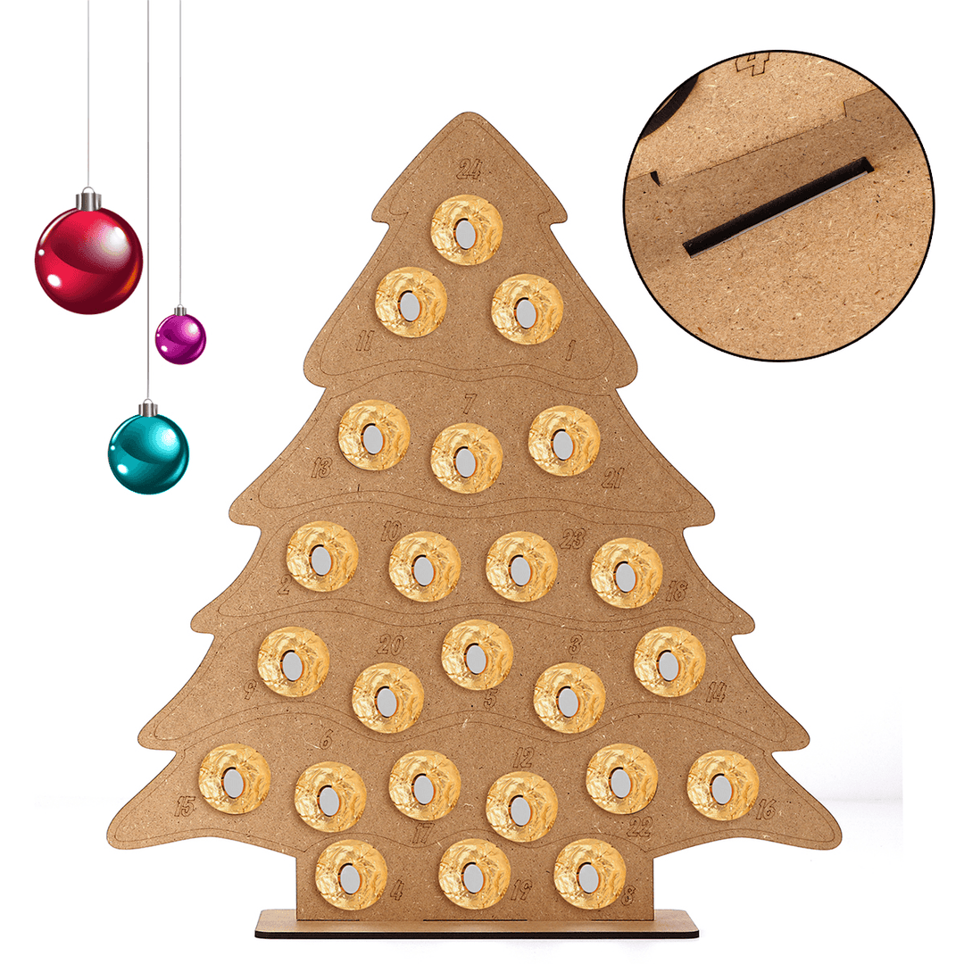 MDF Wooden Christmas Advent Calendar Christmas Tree Decoration Fits 24 Circular Chocolates Candy Stand Rack - MRSLM