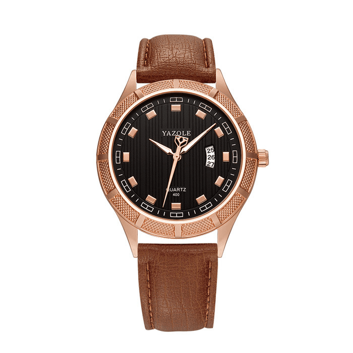 YAZOLE 400 Luminous Hand Quartz Watches Date Display Leather Strap Men Wrist Watch - MRSLM