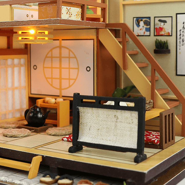 DIY Dollhouse Miniature Wooden Furniture LED Kit Japanese Style Handcraft Toy Doll House Gift - MRSLM