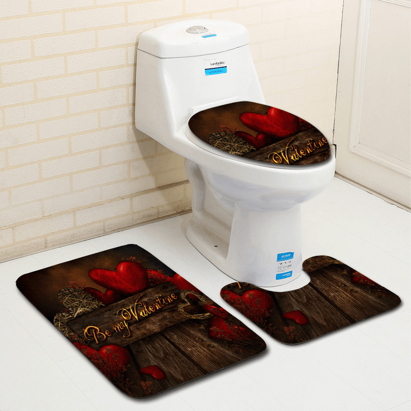 3Pcs Bathroom Non-Slip Carpet Floor Mat Pedestal Rug Lid Toilet Cover Bath Mat - MRSLM