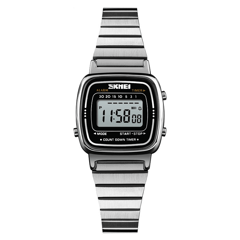 SKMEI 1252 Fashionable Small Dial Digital Watch Stainless Steel Stopwatch Women Watches - MRSLM