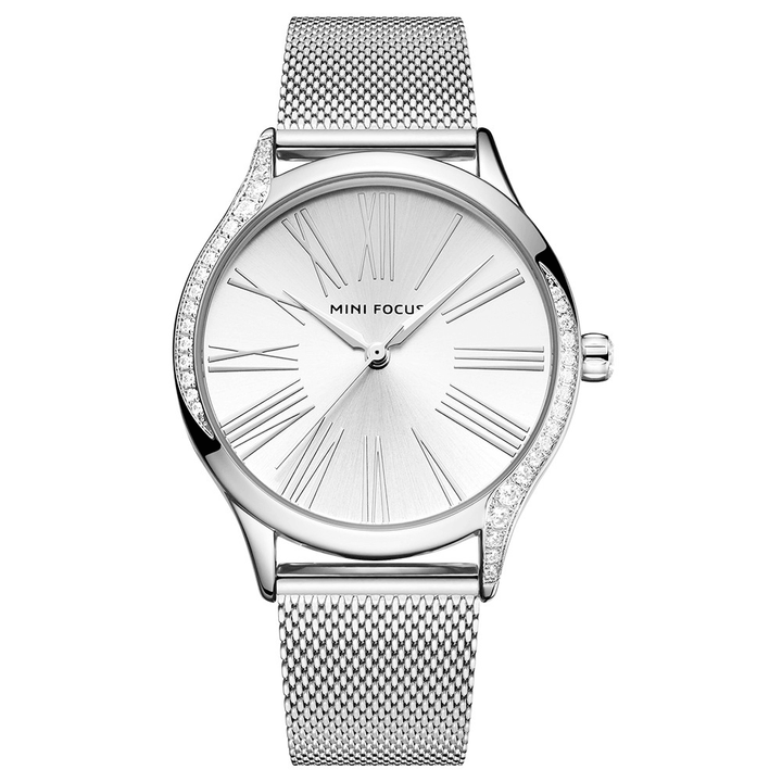 MINI FOCUS 0259L Casual Style Crystal Women Wrist Watch Stainless Steel Band Quartz Watch - MRSLM