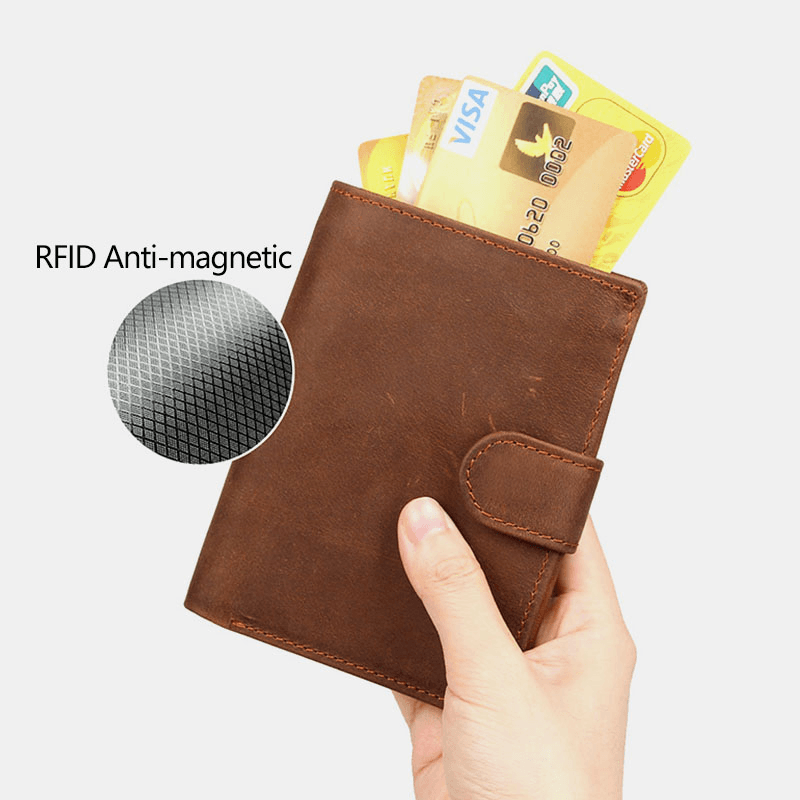 Men Cowhide Short RFID Anti-Magnetic Hasp Wallet 11 Card Slot Card Case Driver'S License Wallet - MRSLM
