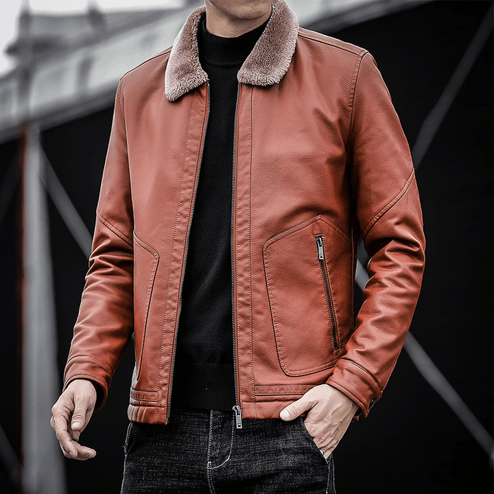 Fashionable Men'S Warm Leather Jacket Top - MRSLM