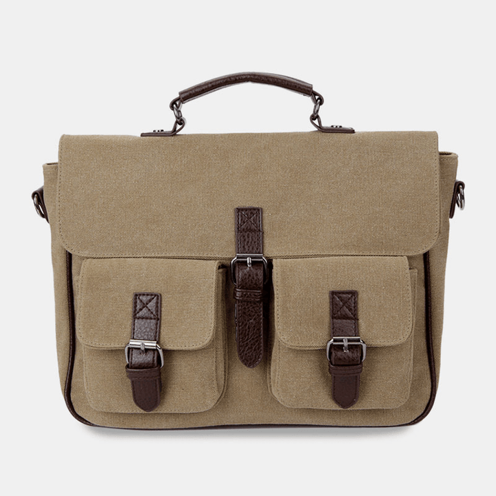 Men PU Leather Canvas Large Capacity 14 Inch Multifuntion Briefcase Crossbody Bags Handbag Backpack - MRSLM
