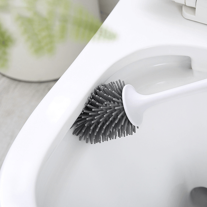 Wall Mounted /Floor Stand 360° TPR Soft Bristle Silicone Toilet Cleaning Brushes with Holder - MRSLM