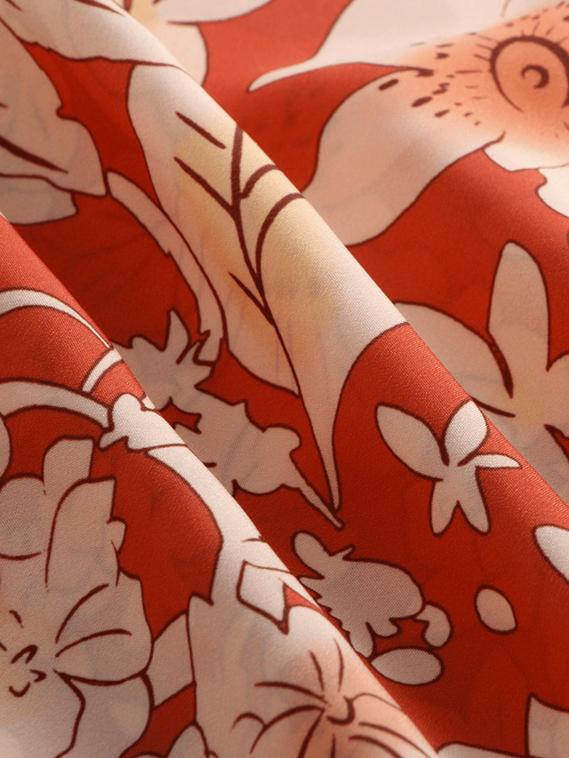 Bohemian Floral Print Patch V-Neck Loose Casual Dress - MRSLM