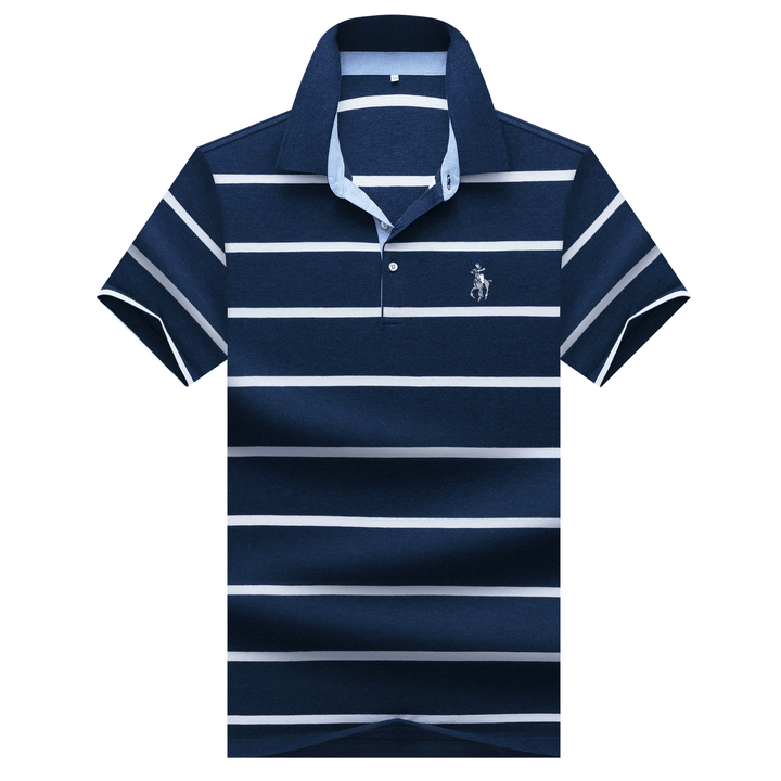 Men'S Striped T Shirt Short Sleeve Lapel Polo Shirt - MRSLM
