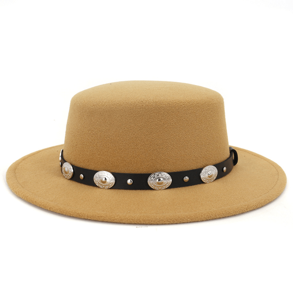 Simple Casual Warm Woolen All-Match British Fashion Metal Buckle Jazz Hat - MRSLM