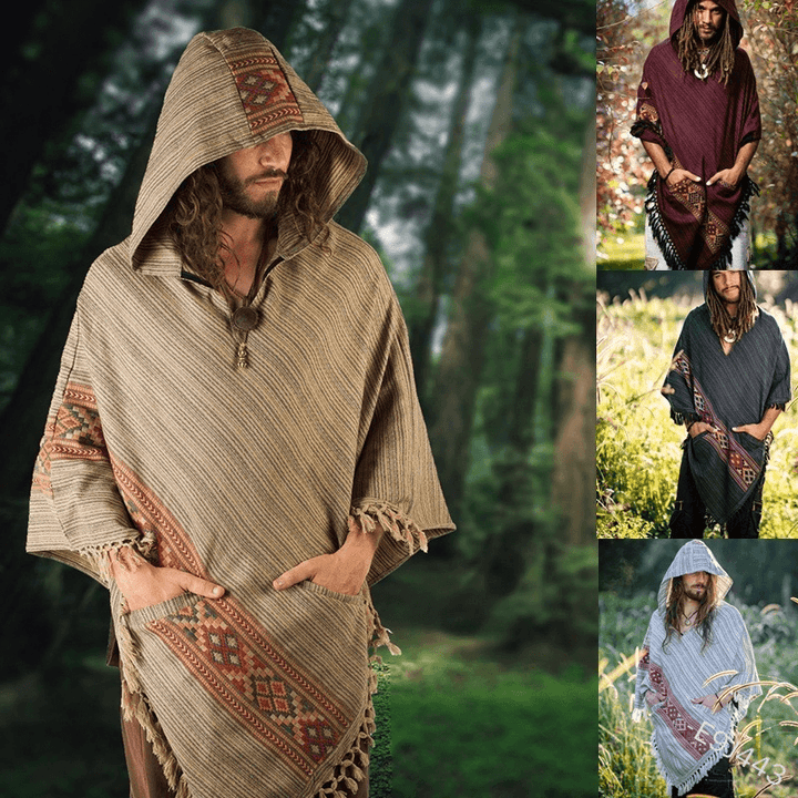 Hooded Cloak Shawl Ethnic Style Hedging Fringed Big Shawl Male - MRSLM