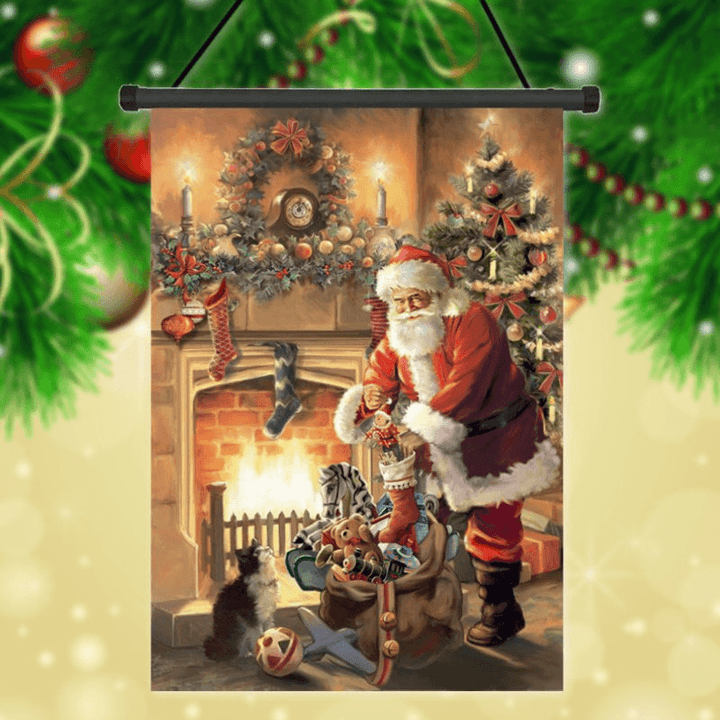 30X45Cm Christmas Polyester Santa Claus Welcome Flag Garden Holiday Decoration - MRSLM