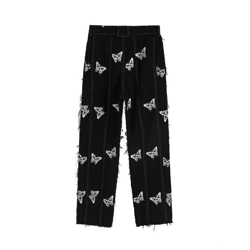 Ming Series Butterfly Full-Print Straight Leg Pants Hip-Hop Street Personality Stitching - MRSLM