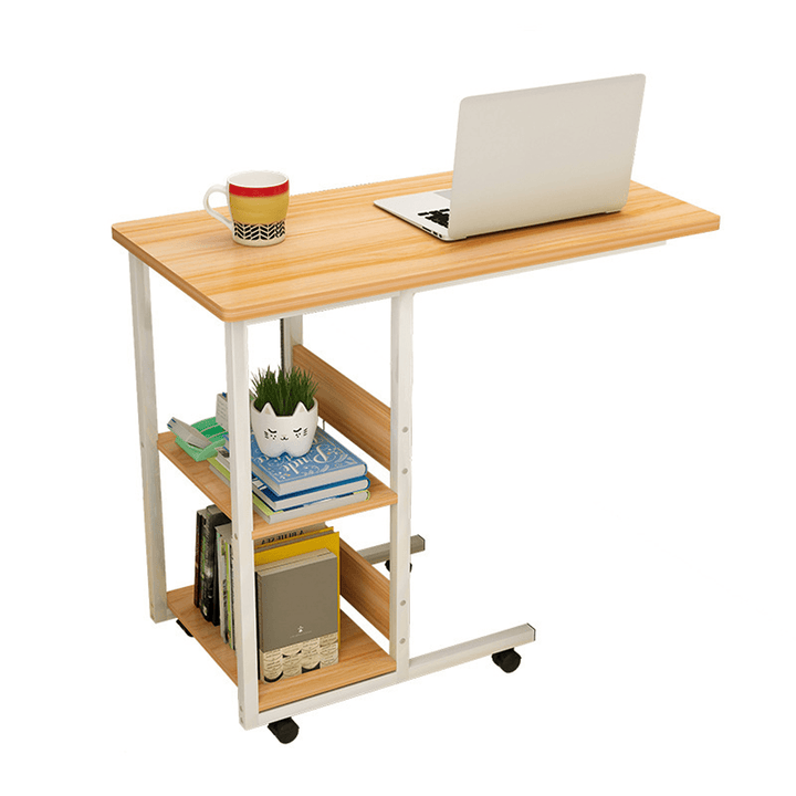 Multifunctional Movable Bedside Laptop Desk Computer Table Study Table Computer Stand with 2 Tiers Storage Shelves Bookshelf - MRSLM
