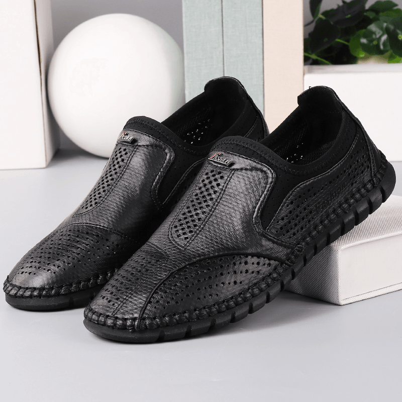 Menico Men Microfiber Hollow Out Breathable Soft Sole Slip on Comfy Business Casual Shoes - MRSLM
