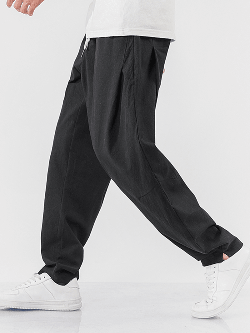 Banggoo Designed Mens Casual Drawstring 100% Cotton Breathable Solid Color Pocket Pants - MRSLM