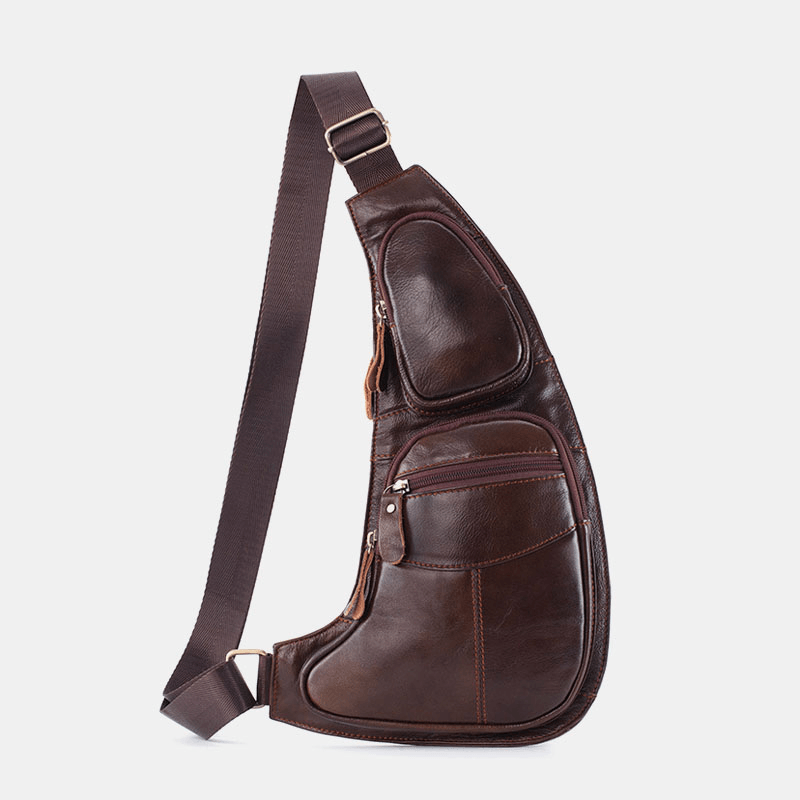 Men Genuine Leather Multi-Pocket Chest Bag Crossbody Bag Shoulder Bag for Outdoor - MRSLM