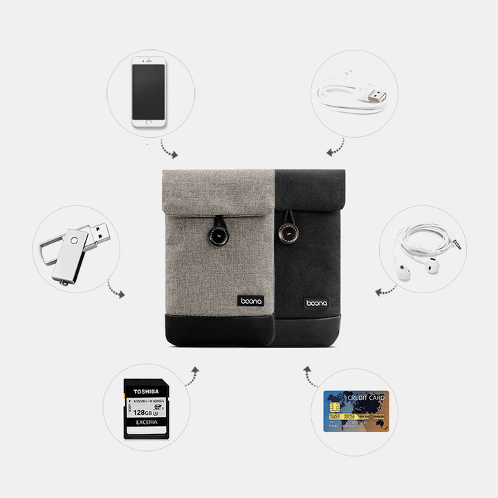Unisex Oxford PU Leather Portable Dustproof Waterproof Mobile Power Headset Bag Phone Power Bank Storage Bag Clutch Bags - MRSLM