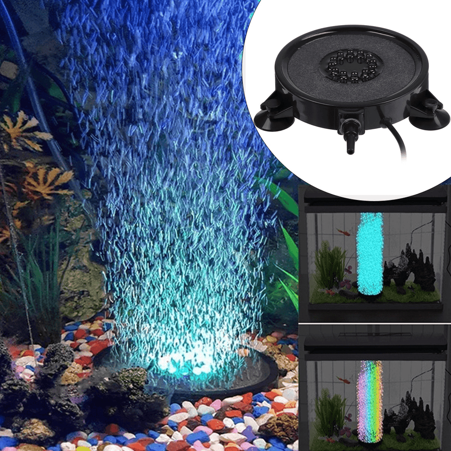 LED RGB Multi-Color Submersible Fish Tank Air Stone Disk Aquarium Bubble Lamp - MRSLM