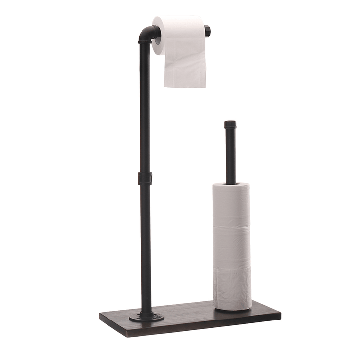 Wood Paper Towel Holder Stand Free Standing Vintage Toilet Bathroom Paper Towel Roll Hold Industrial Pipe Fitting - MRSLM