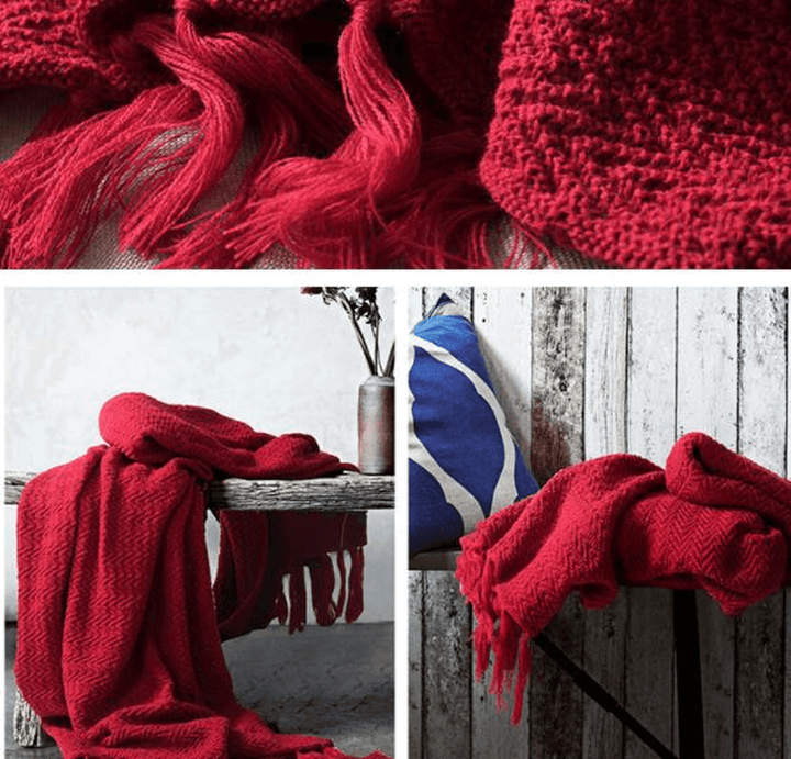 Warm Cozy Knitted Throw Blankets Red 130Cm X160Cm - MRSLM