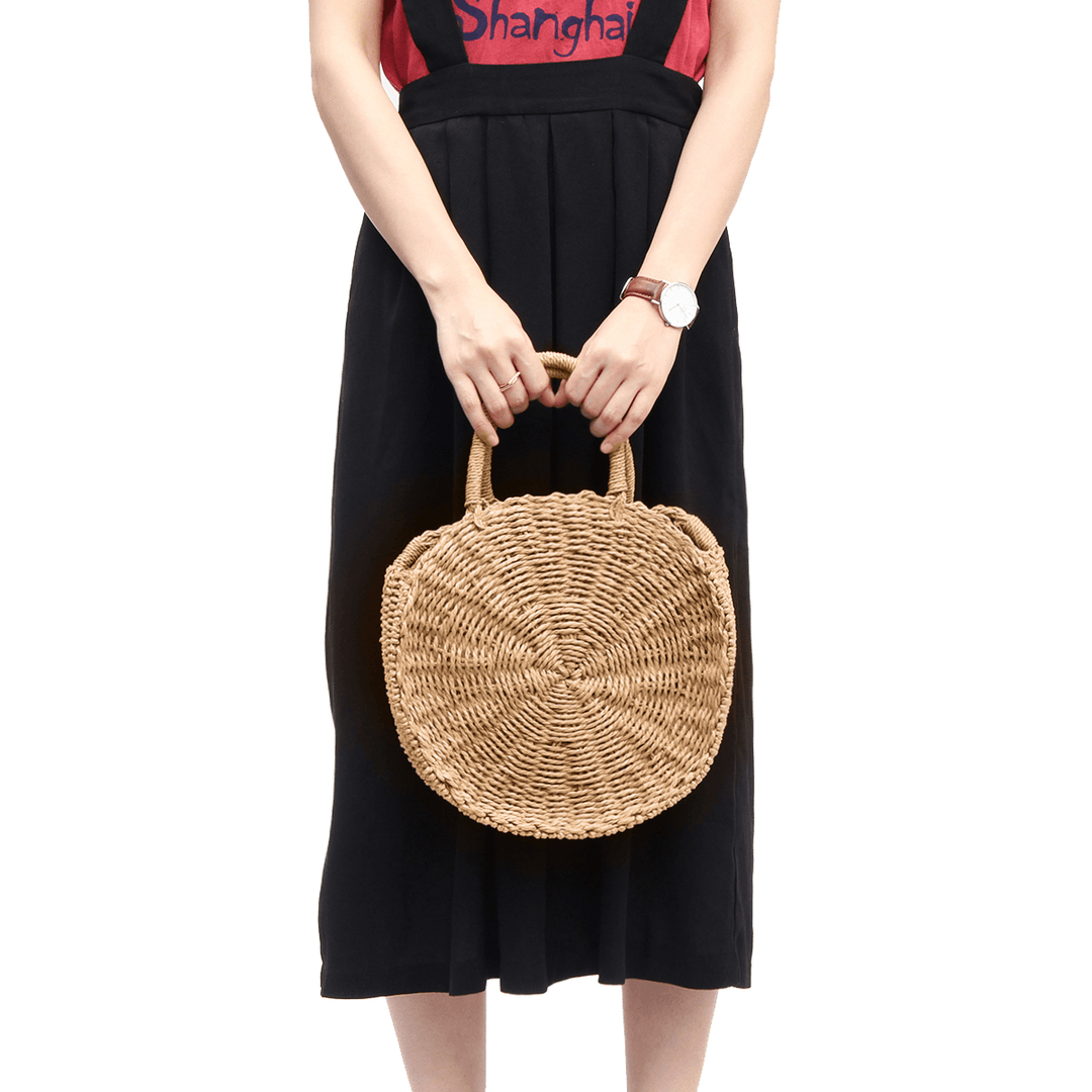 Round Women Girls Straw Rattan Bag Circle Handbag Handwoven Summer Beach Bali - MRSLM