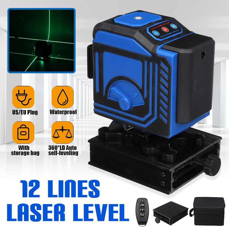 12 Line LD Green Light Laser Level 3D 360° Cross Self Leveling Measure Tool - MRSLM