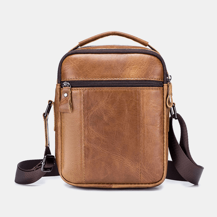 Men Multi-Pocket Genuine Leather Crossbody Bags Back Anti-Theft Pocket Design Wear-Resistant Large Capacity Messenger Bag Handbag - MRSLM