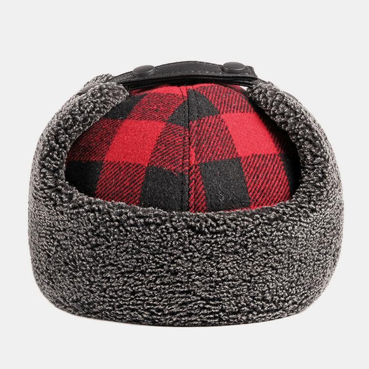 Unisex Cotton plus Velvet Thick Plaid Baseball Cap Autumn Winter Ear Protection Earmuffs Windproof Warm Hat - MRSLM