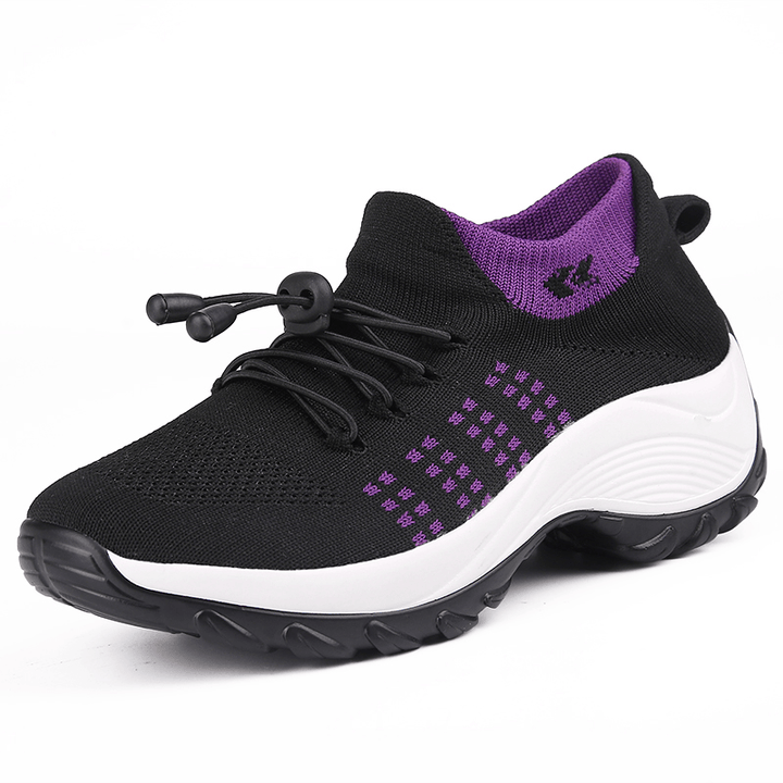 Women Casual Knitted Mesh Lace-Up Antiskid Running Shoes - MRSLM