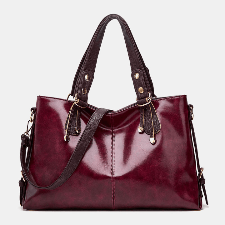 Women Faux Leather Retro Lychee Pattern Large Capacity Handbag Shoulder Bag Crossbody Bag Tote - MRSLM