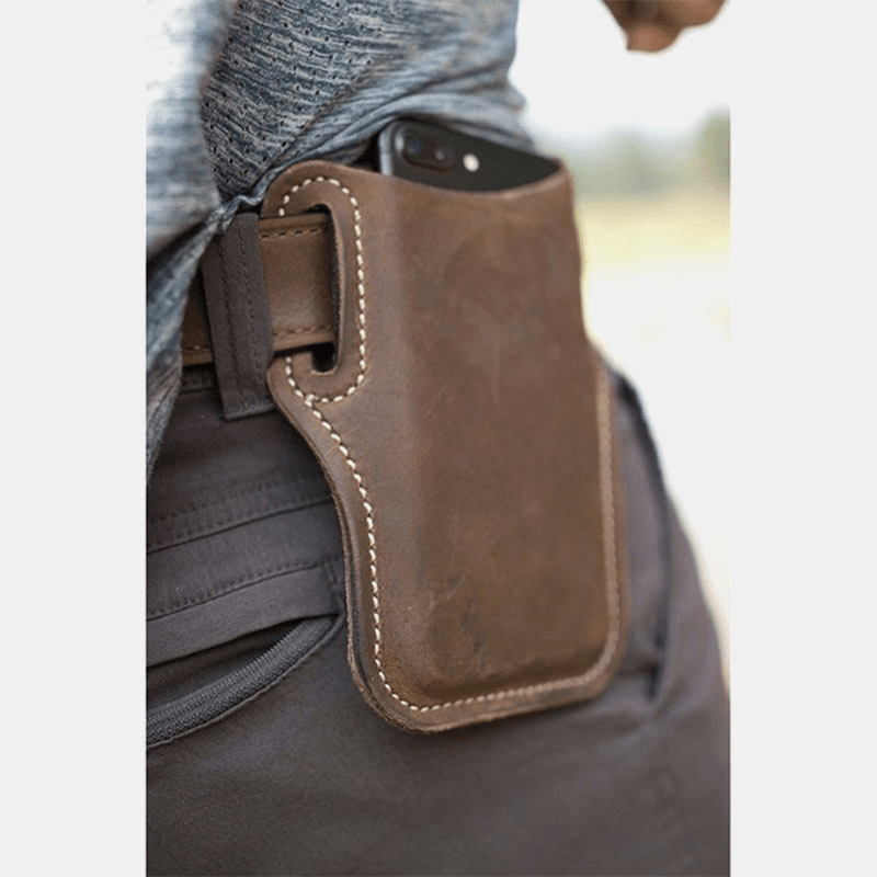 Men's Vintage Genuine Leather Fanny Pack with Phone Pouch - Waist Bag for Travel and Everyday Use - MRSLM