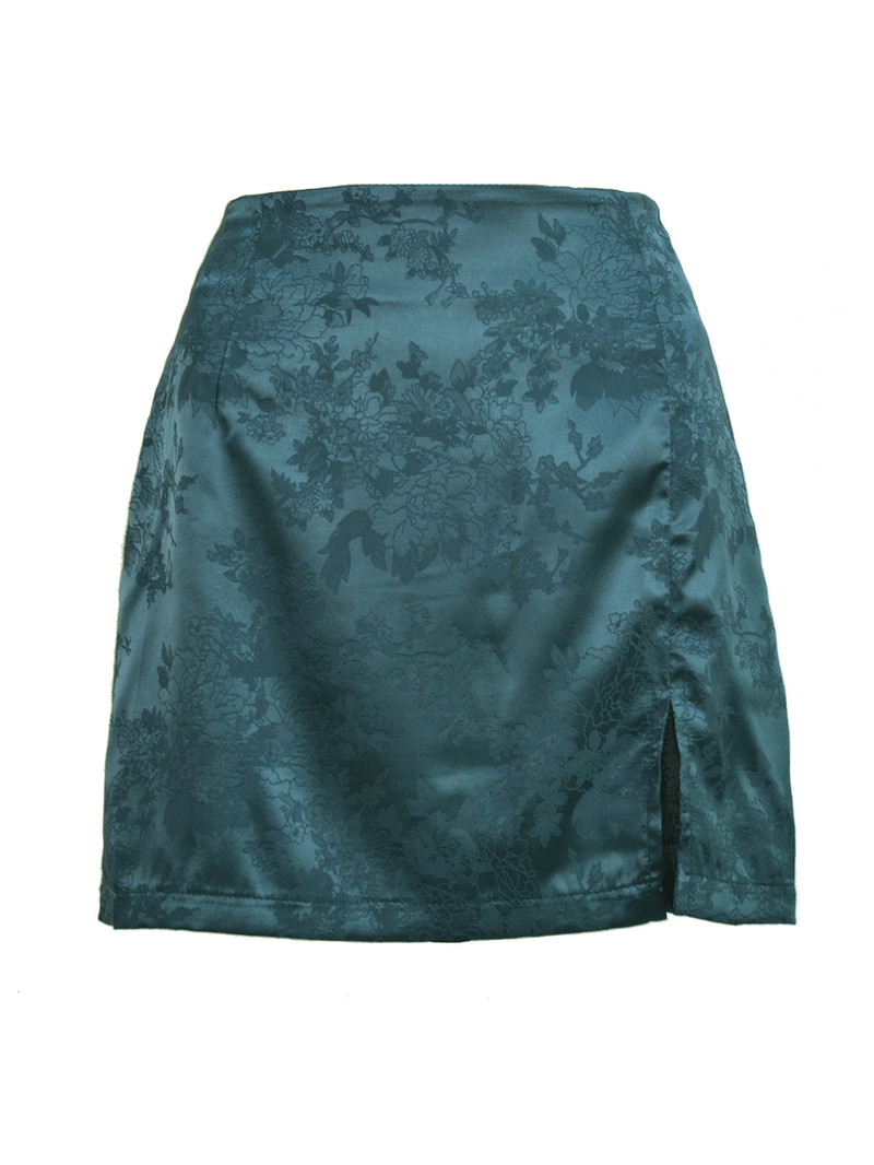 Split Jacquard Satin High Waist Zipper Skirts for Women - MRSLM