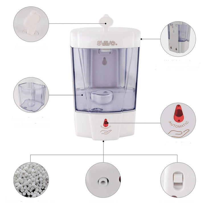 Xiaowei X9 800Ml Intelligent IR Sensor Liquid Soap Dispenser Hand Sanitizer Shampoo Body Wash Soap Container for Batehroom Kitchen Hotel Restaurant School Hospital - MRSLM