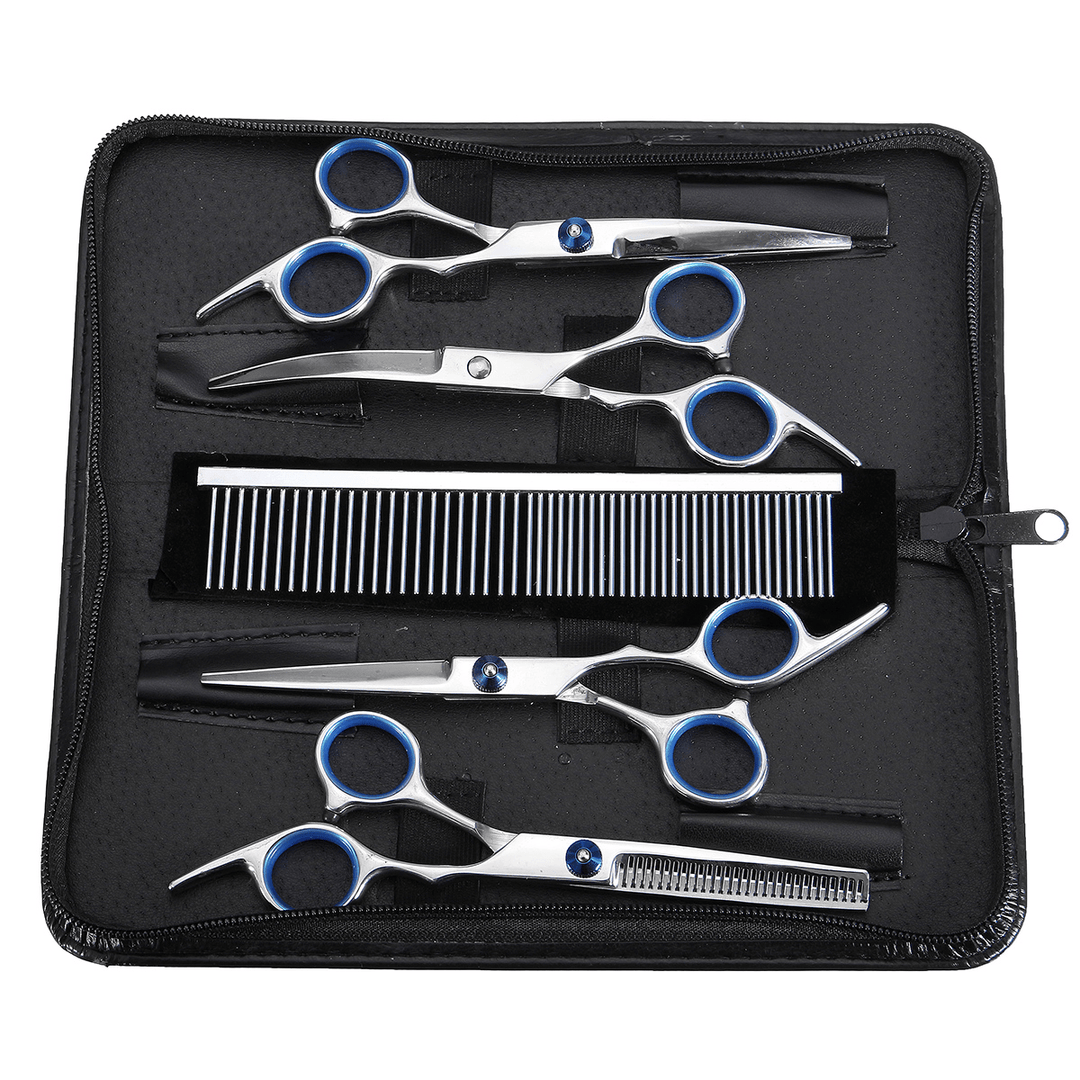7Pcs/Lot Dog Cat Grooming Scissors Set Straight Curved Cutting Thinning Shears Kit Puppy Hair Trimmer Pet Beauty - MRSLM