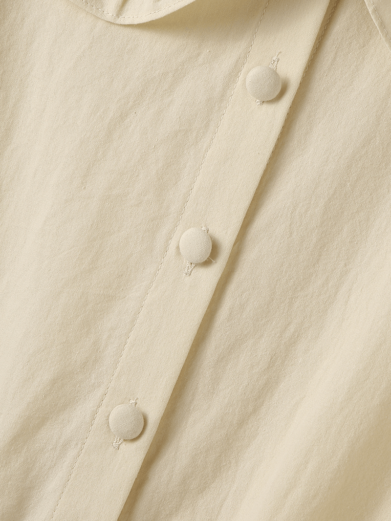 Women Plain Lapel Button down Front Ruffle Short Sleeve Stylish Cropped Blouse - MRSLM