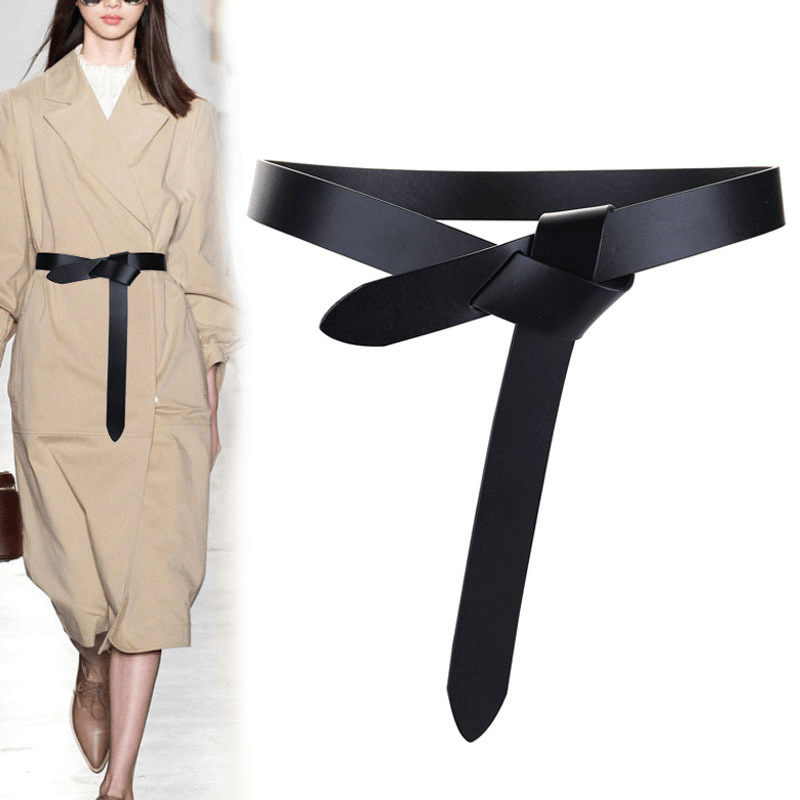 Knotted Decorative Woolen Coat with Belt Fashion Matching Dress - MRSLM
