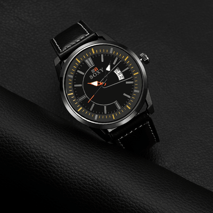 SOXY 0100 Ultra Thin Fashion Style Men Watch Leather Strap Quartz Wristwatches - MRSLM