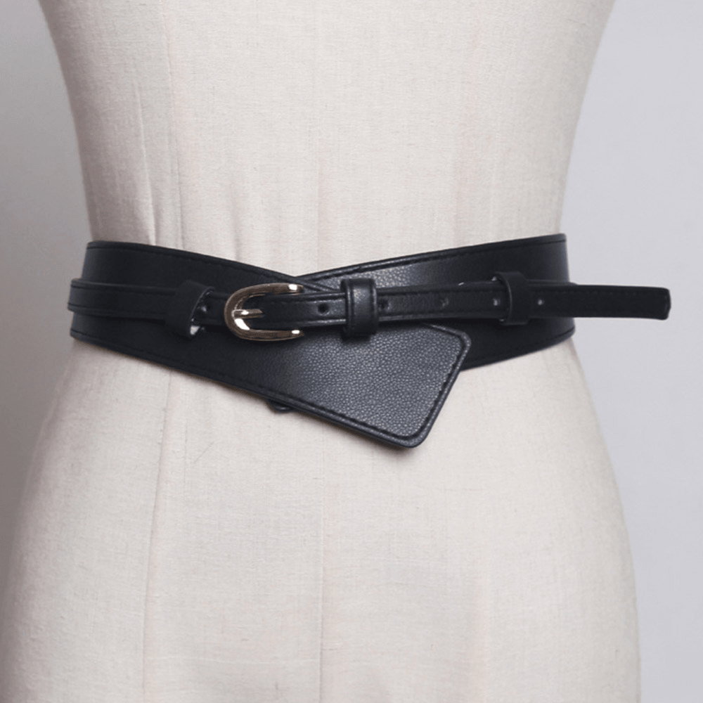 Women Leather Solid Color Pin Buckle Fashion Decorative Wide Belt - MRSLM